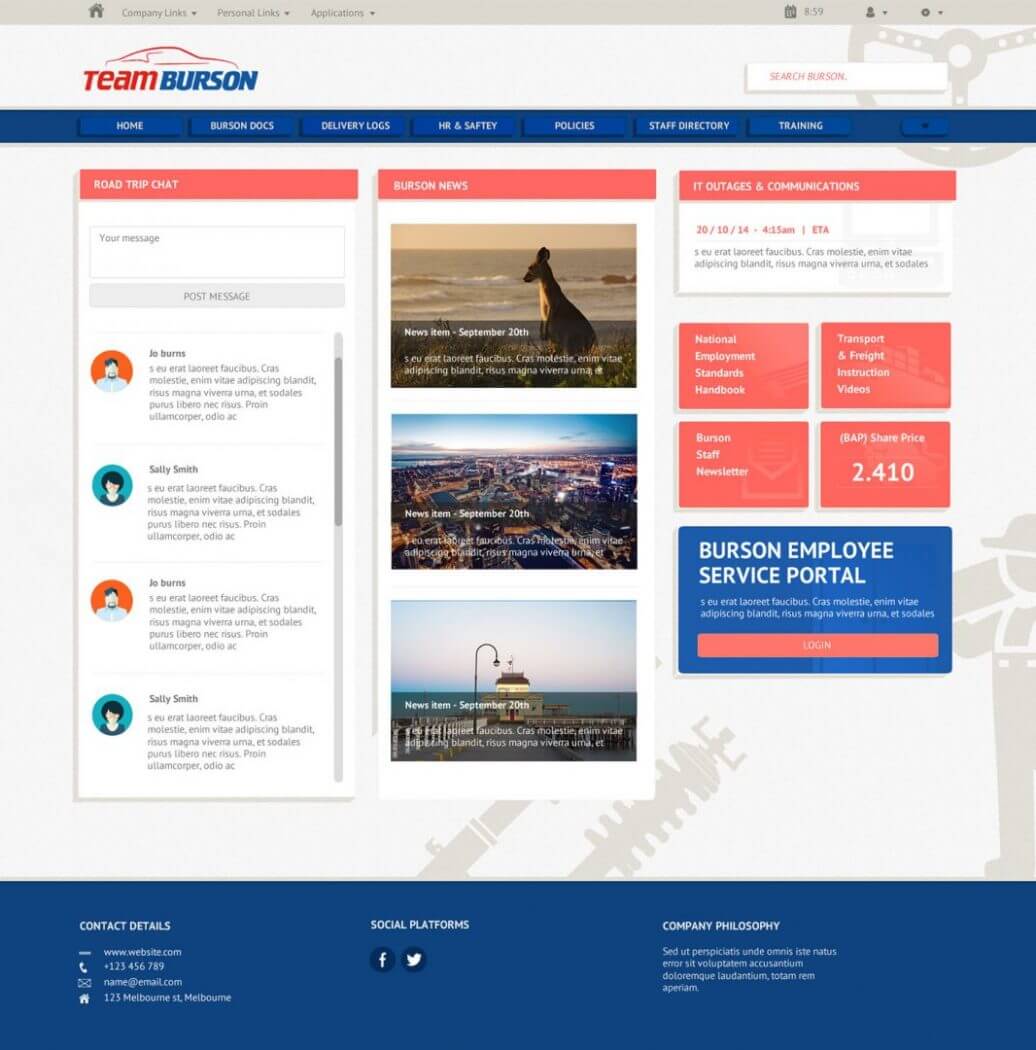 Team Burson intranet design example