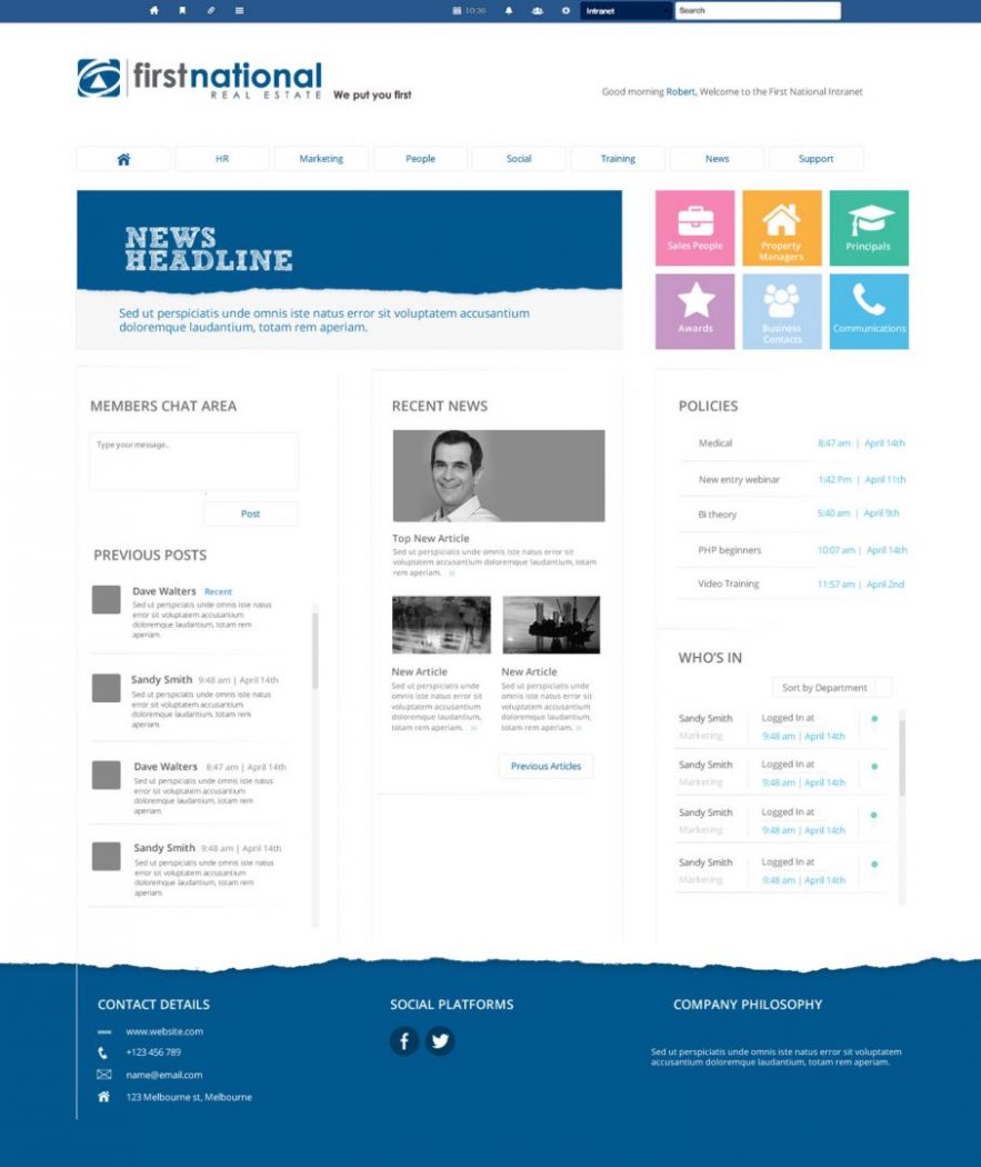 First National intranet design example