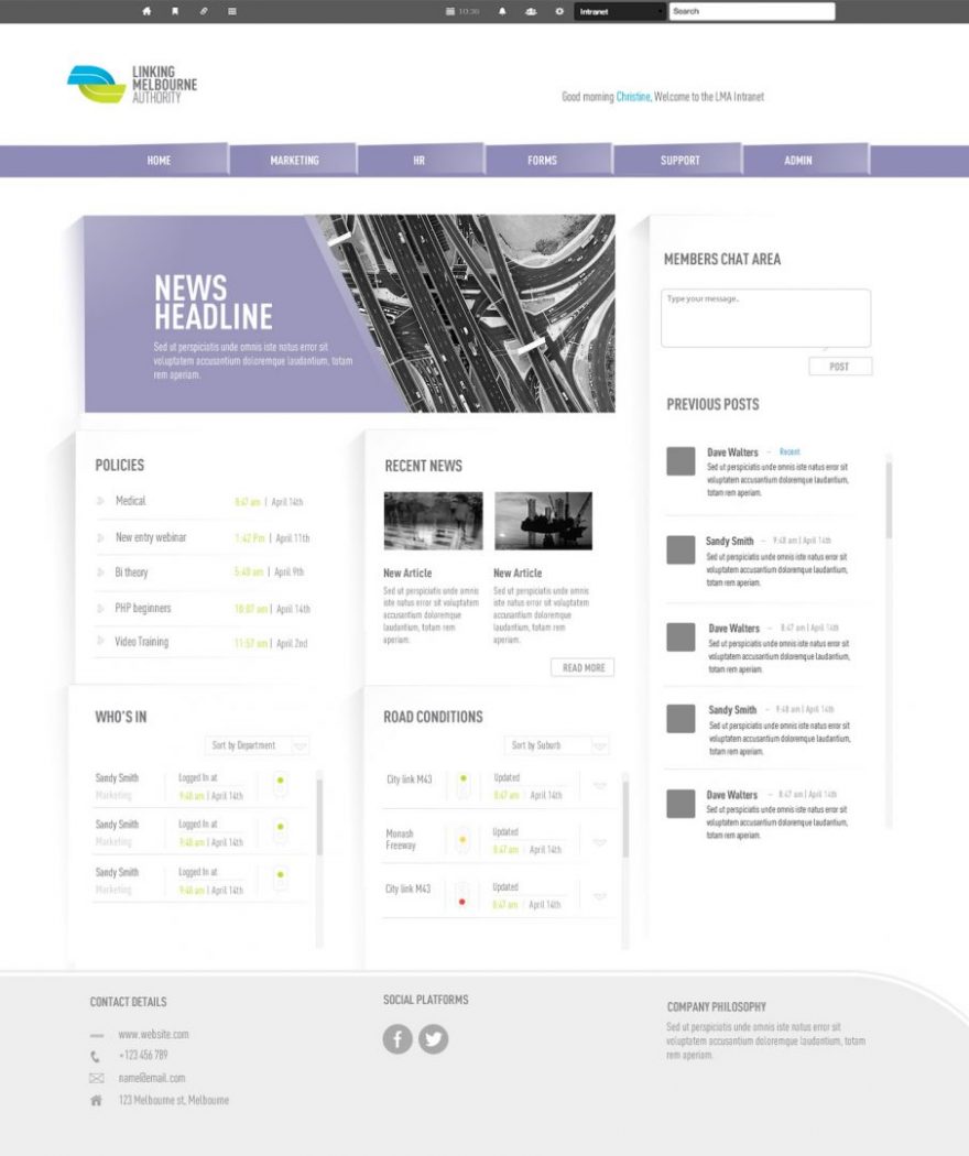 Linking Melbourne intranet design example